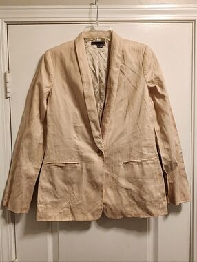 Vince Blazer Jacket Women's 4 Natural Tan Linen Blend Shawl Collar Single Button